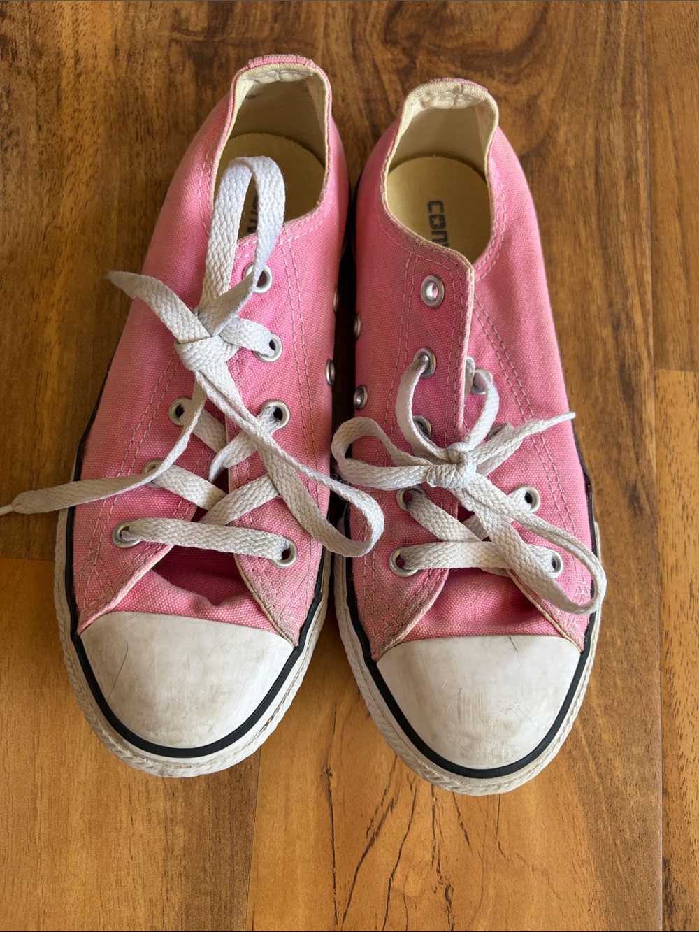 Converse Kids Pink Canvas Lace-Up Sneakers with White Toecap
